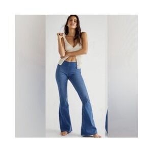 $128 Free People We The Free Penny Pull-On Flare Jeans Stretch Denim 24R